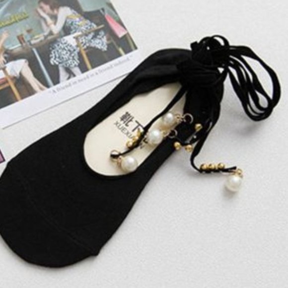 Accessories - Faux Suede Ankle Wrap Socks With Pearl Accent
